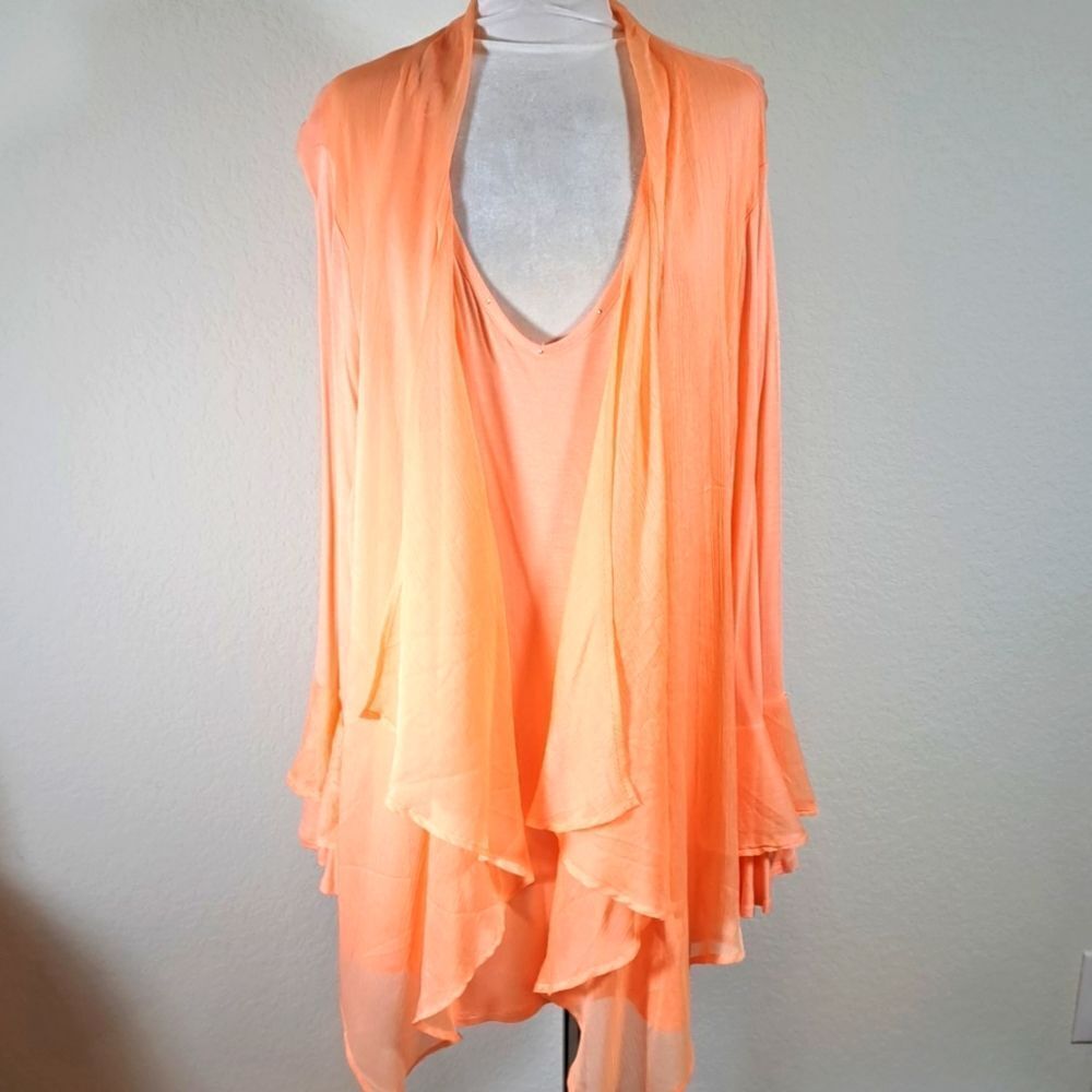 Reba Woman Top NWT V-Neck Rhinestone Jersey Knit Chiffon Overlay Ruffles Size 3X